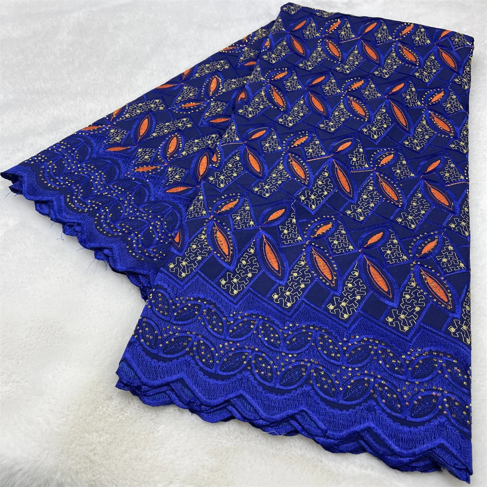 

Wholesale 5 Yards African Swiss Voile Lace Stones Fabric Embroidery Lace Trim High Quality African Dry Cotton Fabric For Wedding