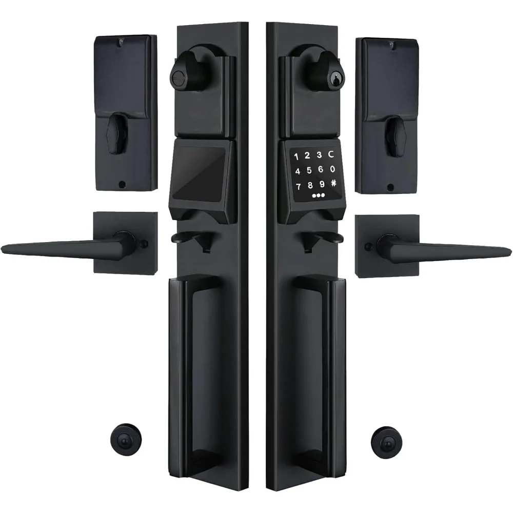 Right-Handed Matte Black Electronic Smart Handleset with Keypad Lock for Double Front Door（Keys Reserved）,MDHST2016DB-E-SET-RH