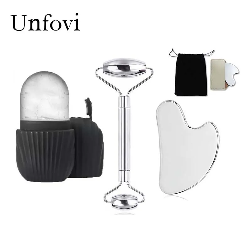 

Ice roller Stainless Steel Gua Sha and Face Roller Set for Facial Massage, Lymphatic Drainage, Face Sculpting Includes Pouch