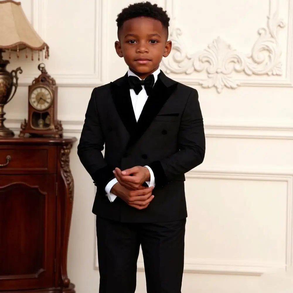 Elegant Child Suits Velvet Double Breasted Slim Fit Formal 2 Pieces Wedding Tuxedo Mix Match Separates For Parties Events