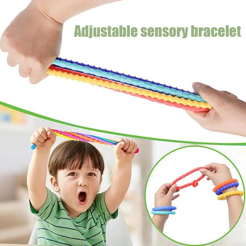 Fidget Bracelet For Kids Set Of 6 Silicone Sensory Calming Strings For Toddler Travel Activity Soft Quiet Calm Down Toy For