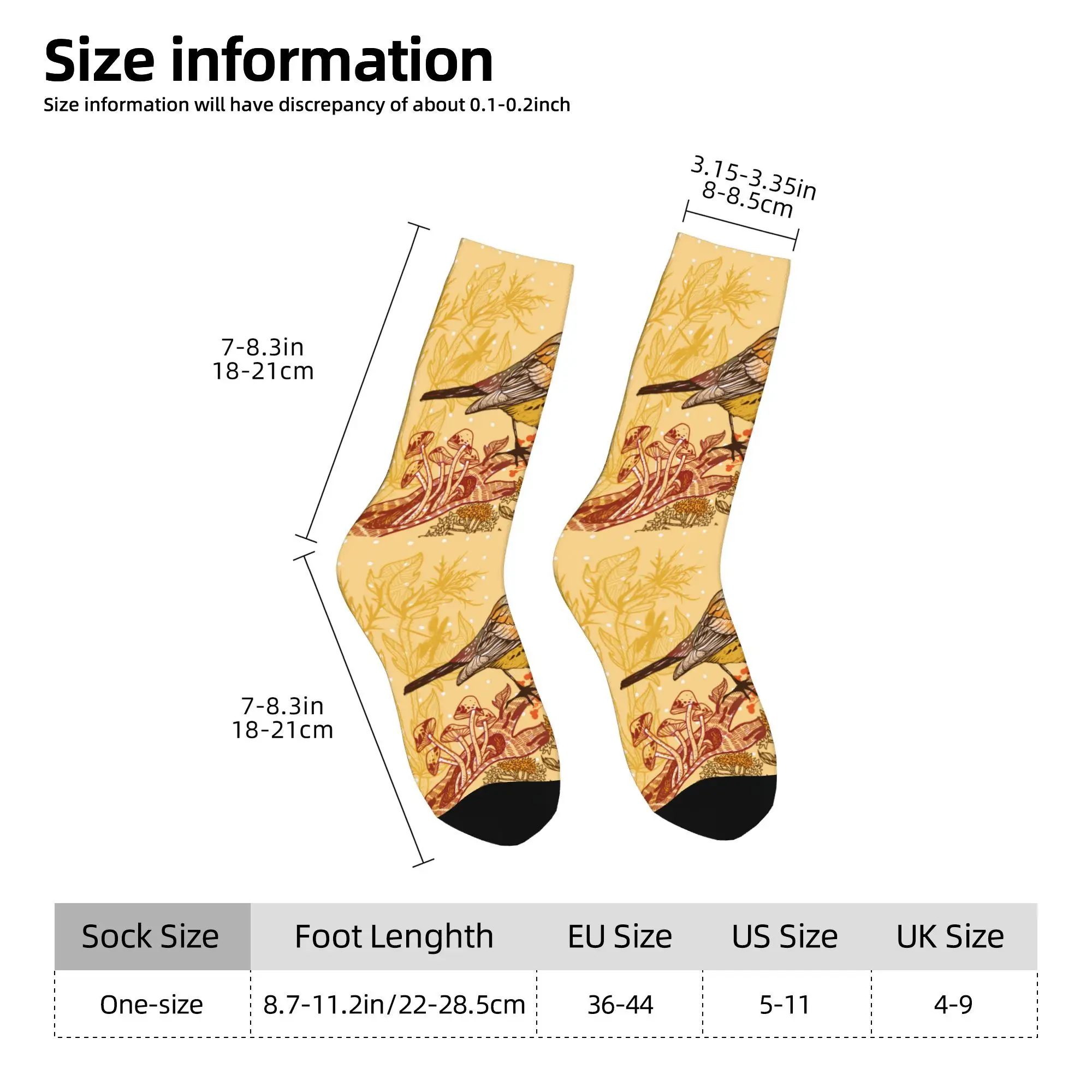 1pc Forest Bird with Autumn Plants and Mushrooms Printed Men's Socks  Novelty Hip Hop Harajuku Pattern Crew Sock Casual Gift