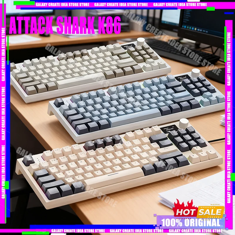 

Беспроводная механическая клавиатура Hot Attack Shark K86, TFT-дисплей, металлическая ручка, RGB-подсветка, Bluetooth с возможностью горячей замены для игр и офиса