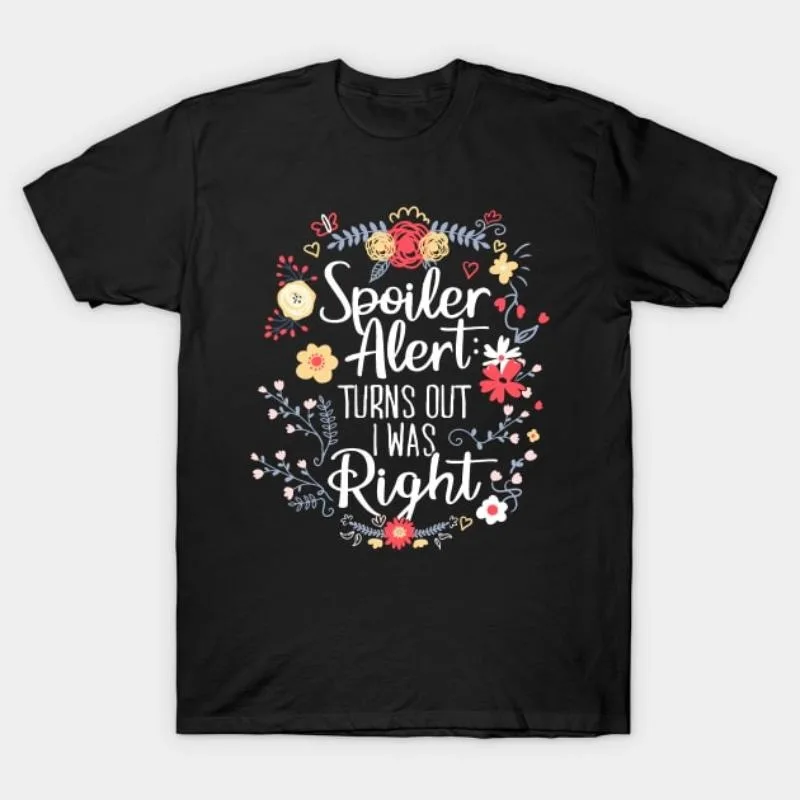 

Men’s Retro Graphic T-Shirt Spoiler Alert Quote Print Funny Humor Floral Design Vintage Style Casual Streetwear Aesthetic Tee