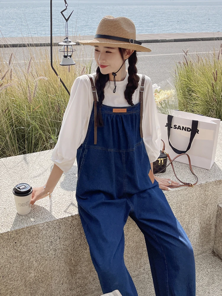 

Свободный джинсовый комбинезон для женщин, лето 2023, корейский комбинезон с низкой талией и длинными брюками Fufu Cowgirl Комбинезоны