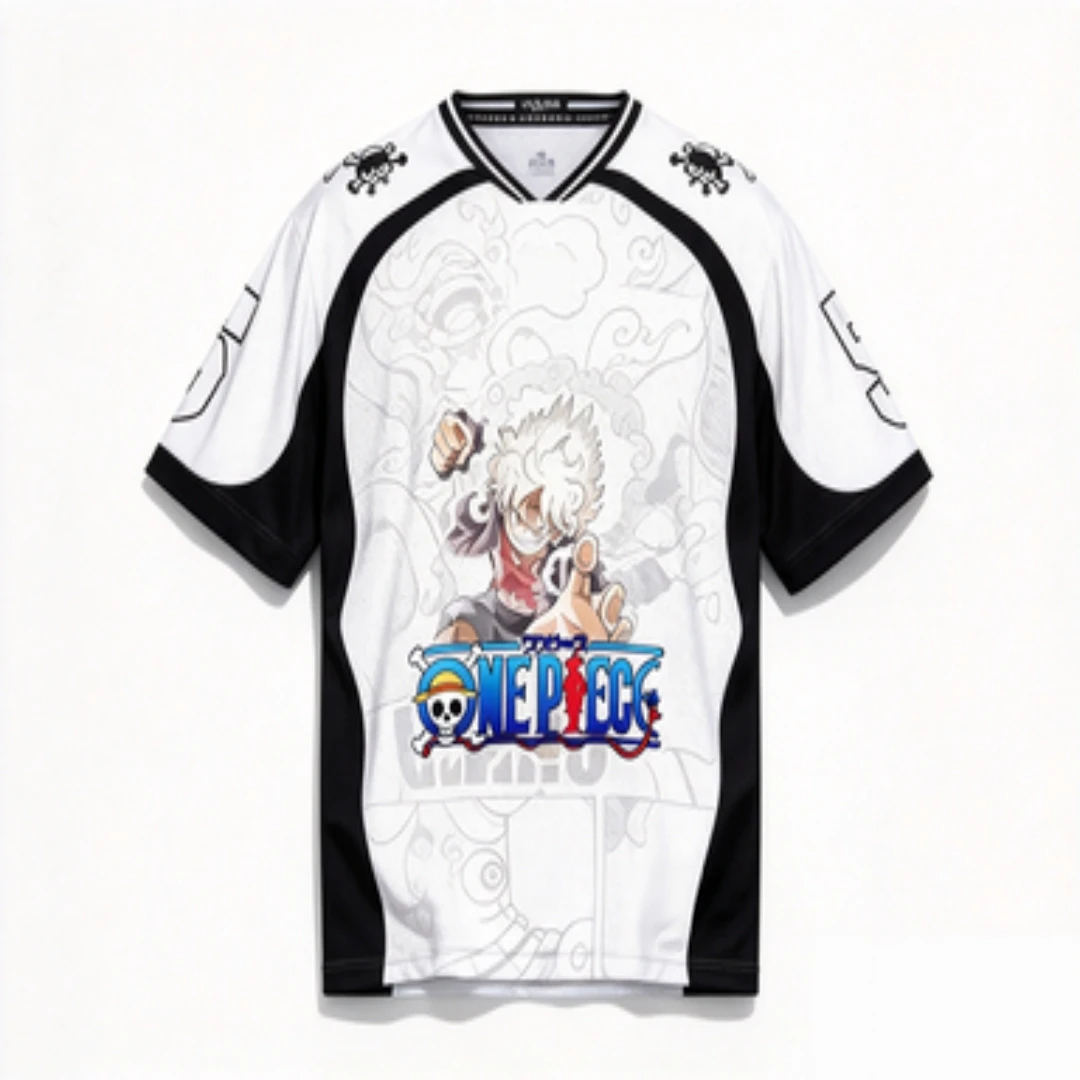 Luffy Printed Mesh Sports Speed Drying V-neck Anime Gear 5 Luffy Cloud Background Flying Boxing Printed Digital 5 Sports Shirt