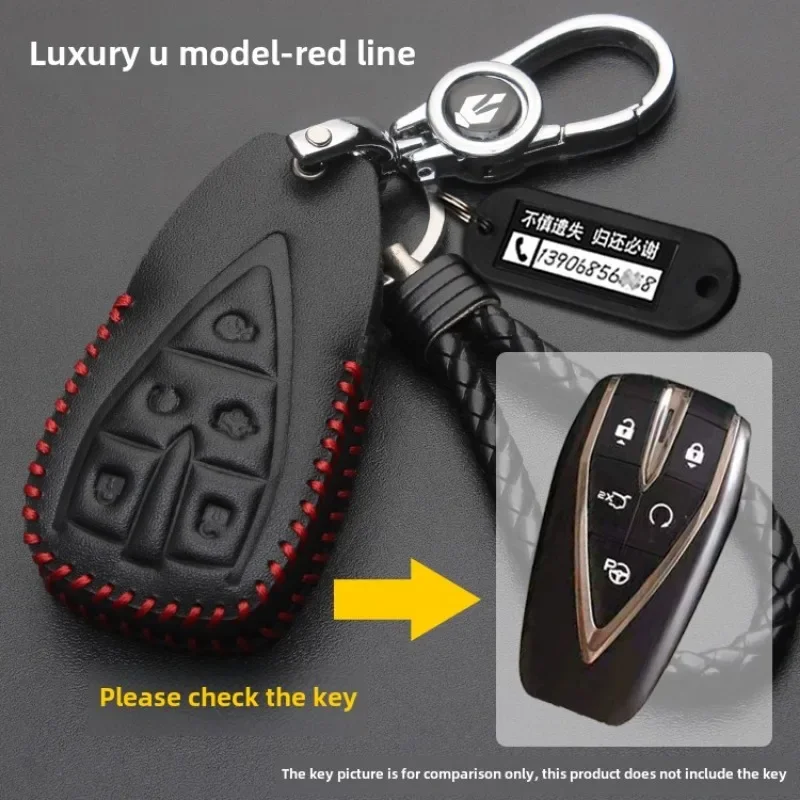 

For 2022 Changan Lumin Special Leather Car Key Bag Uni-k CS75 CS35 Blue Whale Version Key Cover Keychain Auto Parts New