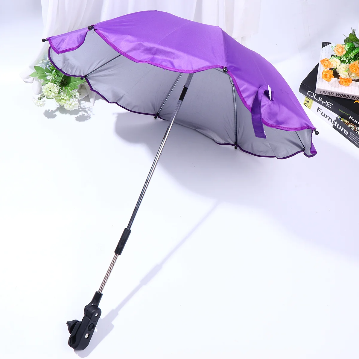 Stroller Umbrella for Baby Cart Purple Long-Lasting Material Sunshade with Simple Design Outdoor Travel Essential Lightweight