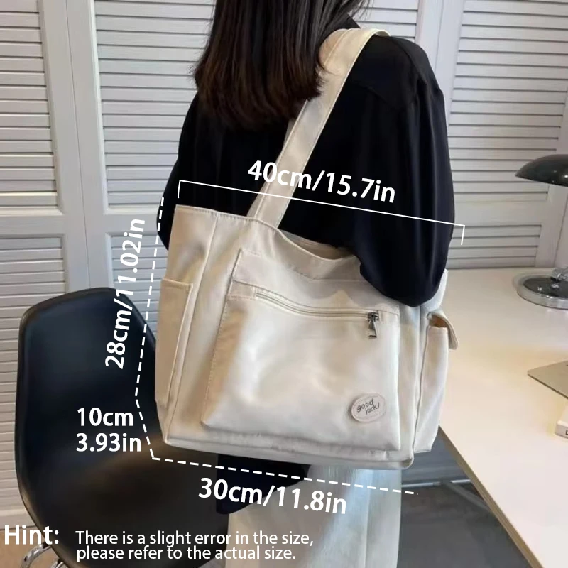 Fashion Women's Canvas Shoulder Bag, Large Capacity Student Tote Bag, Casual Commute Handbag, Eco-friendly Reusable Shopping Bag image 3