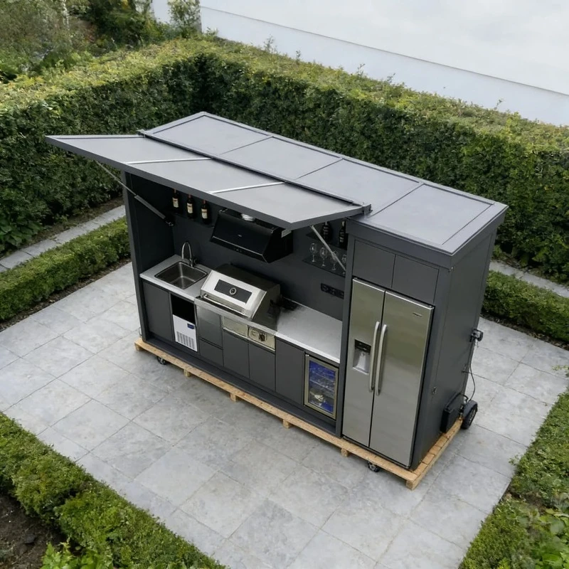 Luxurious Prefabricated 304 Stainless Steel Modular Weatherproof Storage Cooking Outdoor Kitchen Cabinet With Built in BBQ Grill