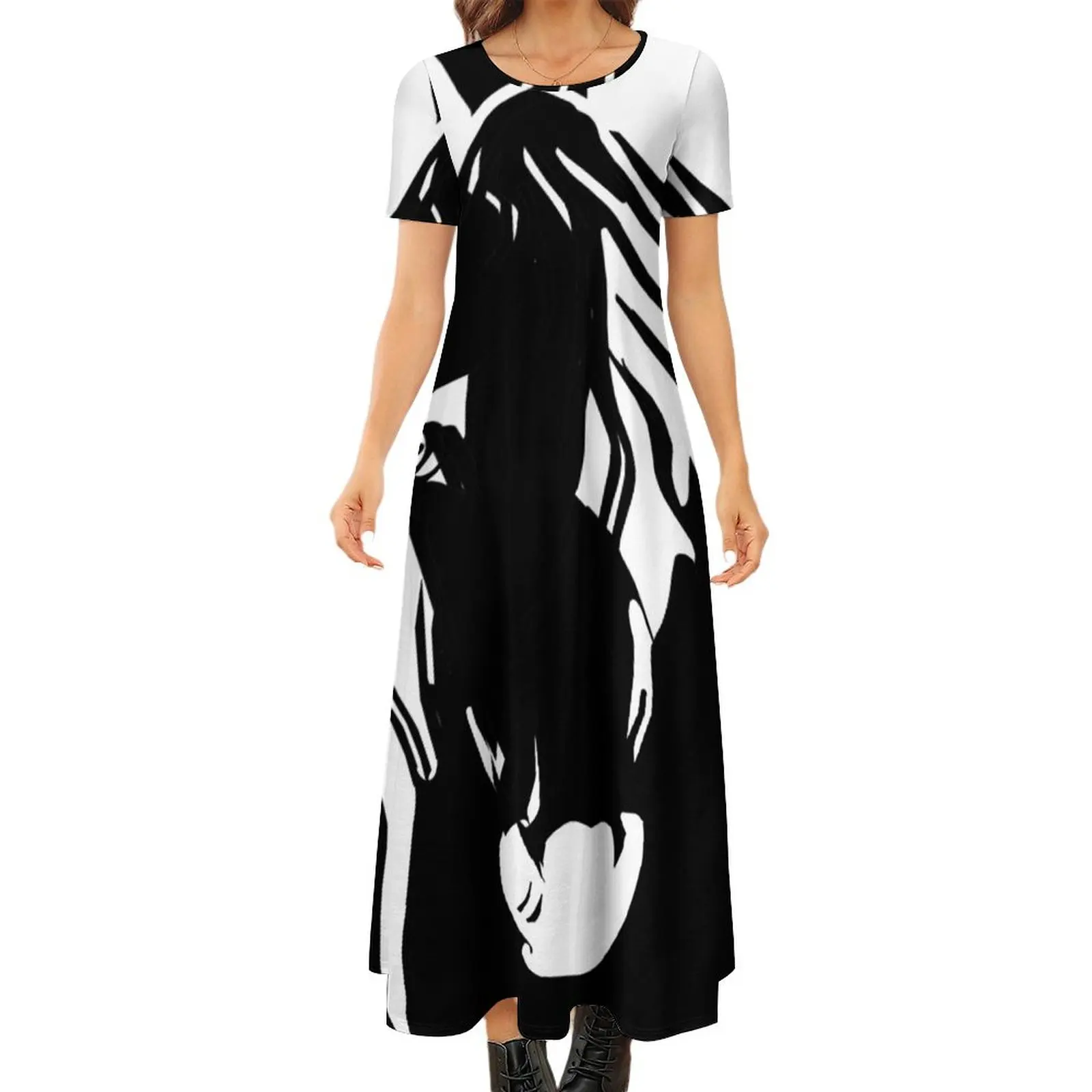 

Black and White Horse Silhouette Round Neck Short Sleeve Dress Bride dresses loose women"s dress Dresses for wedding party