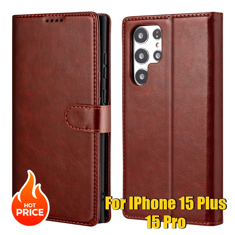 

For IPhone 15 Plus 15 Pro Phone Cases Leather Phone Covers with Flip and Stand