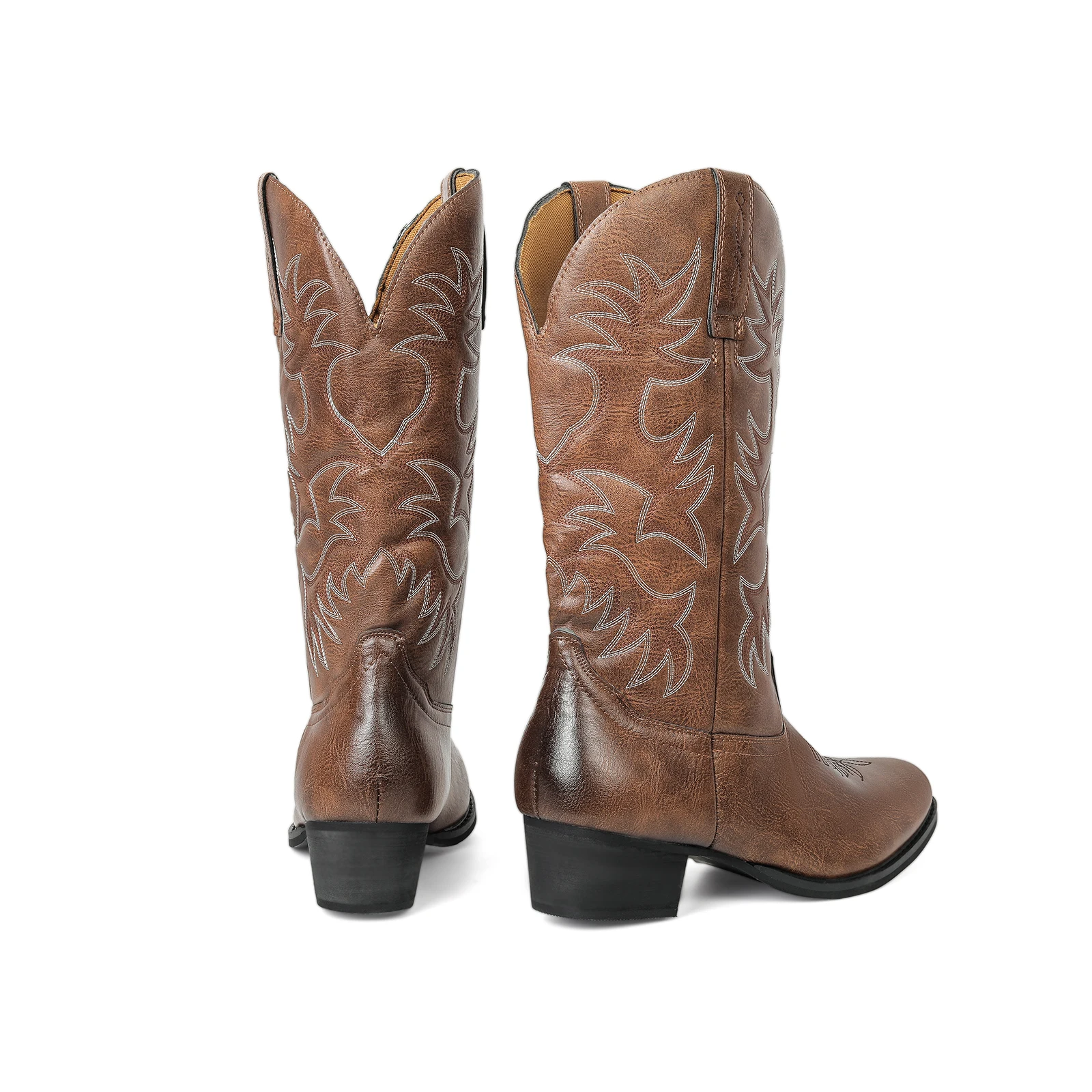 Męskie haftowane skórzane kozaki do kolan na obcasie Retro Europejskie Amerykańskie Kowbojskie Botki ze skóry PU Casualowe Buty Botas De Hombre