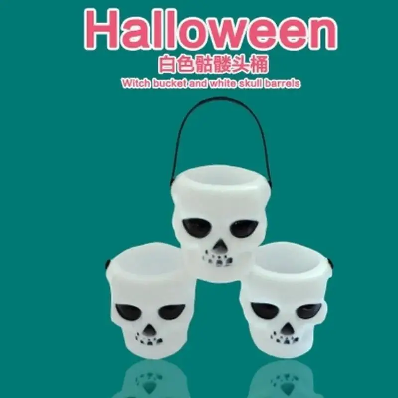 Halloween Skull Witch Cauldron Candy Jar Plastic Hanging Decor Black White Candy Storage Container Party Prop Creative Ornament