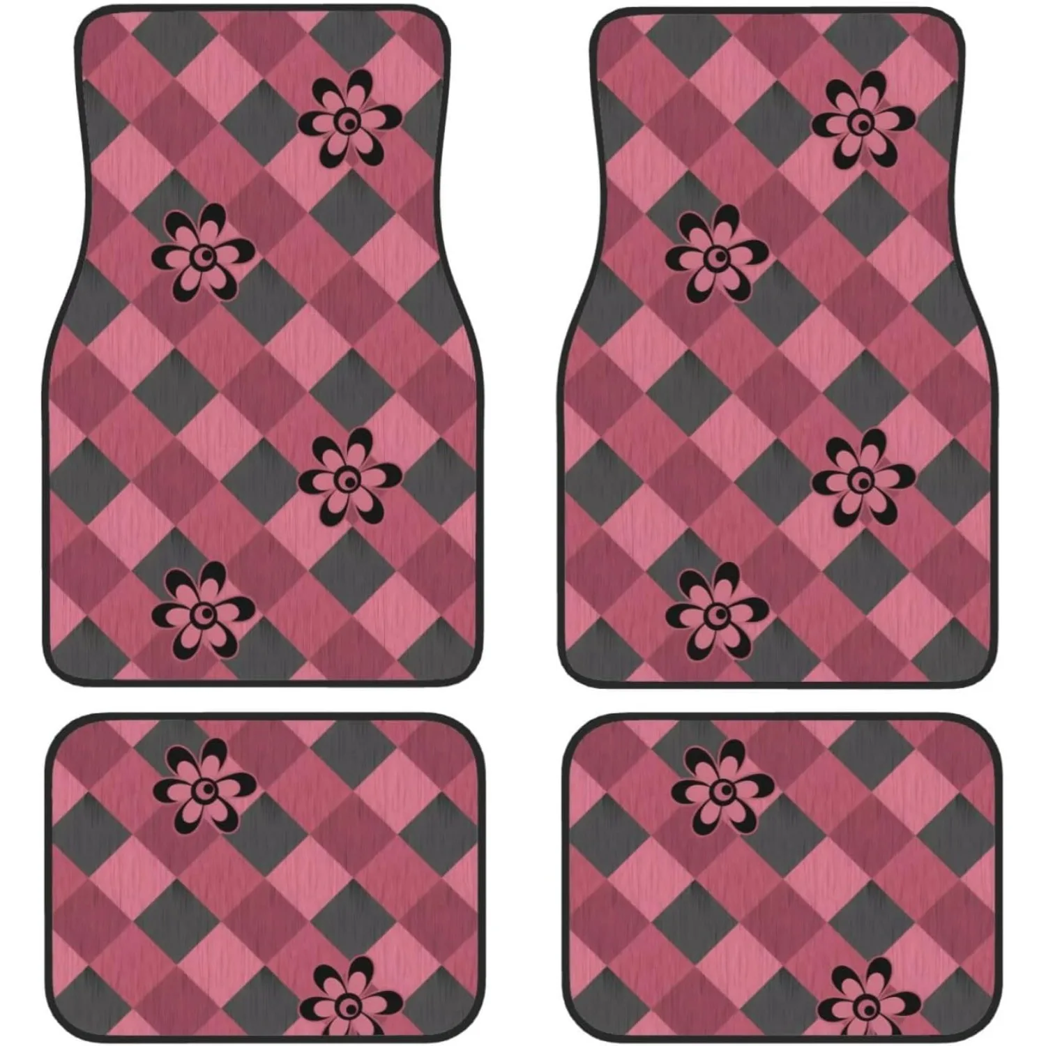 Gray Geometric Checkered Pattern With All-Weather Floor Mats 4pcs Set For SUV Truck Van - Durable Protection