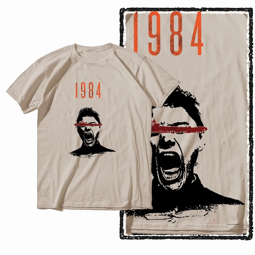 G02 Beige Cotton Cool 1984 Graphic Men T-shirt | Streetwear Big Size Vintage O-neck Men's Tee Tshirt
