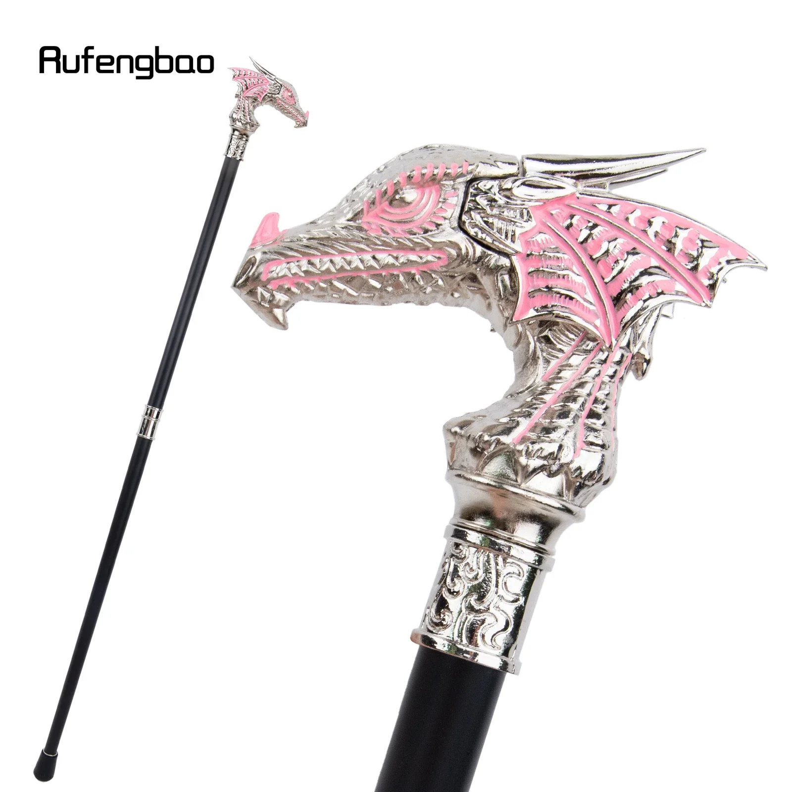 Pink White Luxury Dragon Head Cane Fashion Decorative Stick Gentleman Cosplay Cane Knob Crosier  Performance Stage Cane 94cm