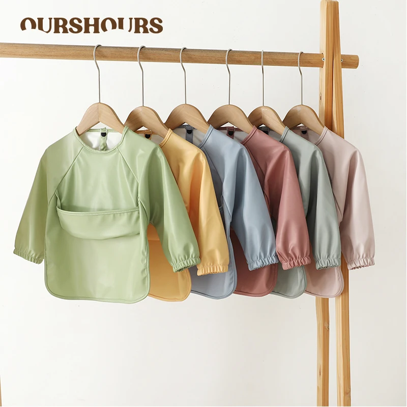 

Solid Color Children's Long Sleeve Art Smock Easy Clean Baby Soft Waterproof Bibs for Toddlers Feeding Aprons Babies Accessories