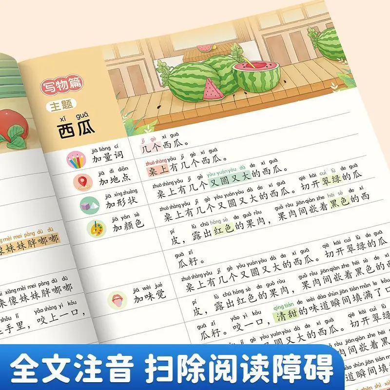 توسيع Syntax للغة الصينية للتلاميذ، اكتب المقالات باستخدام طريقة الحواس الخمسة، مهارات الكتابة المادية على أساس الصور #2