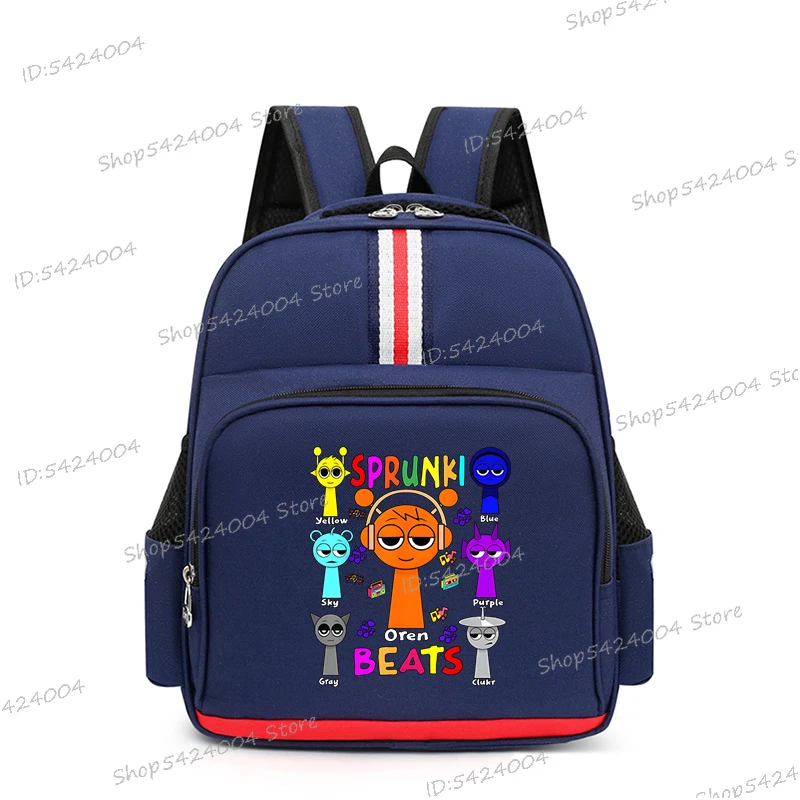 Primary Boys Girls Schoolbag Sprunki Oren Beats Pattern Cartoon Zipper Bookbag Funny Sprunki Game Backpack for Primary Students