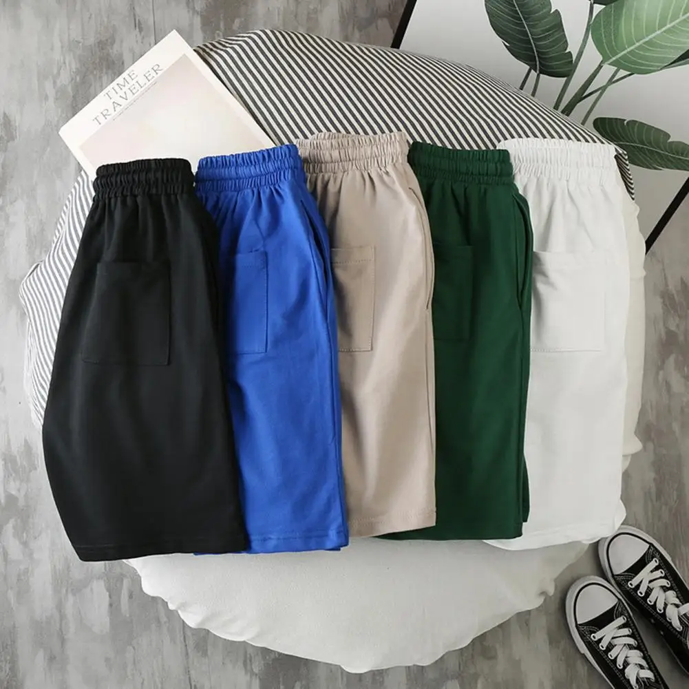 Casual Activewear Shorts Solid Color Stretchy Waistband Thin Thin Side and Back Pockets Mid Rise Male Shorts