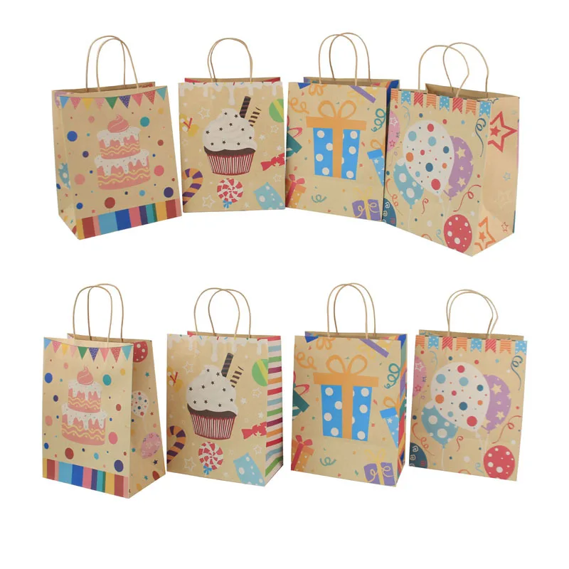 

Custom Cute Cartoon Gift Paper Bag Environmental Protection Kraft Paper Birthday Party Candy Hand Bags A373