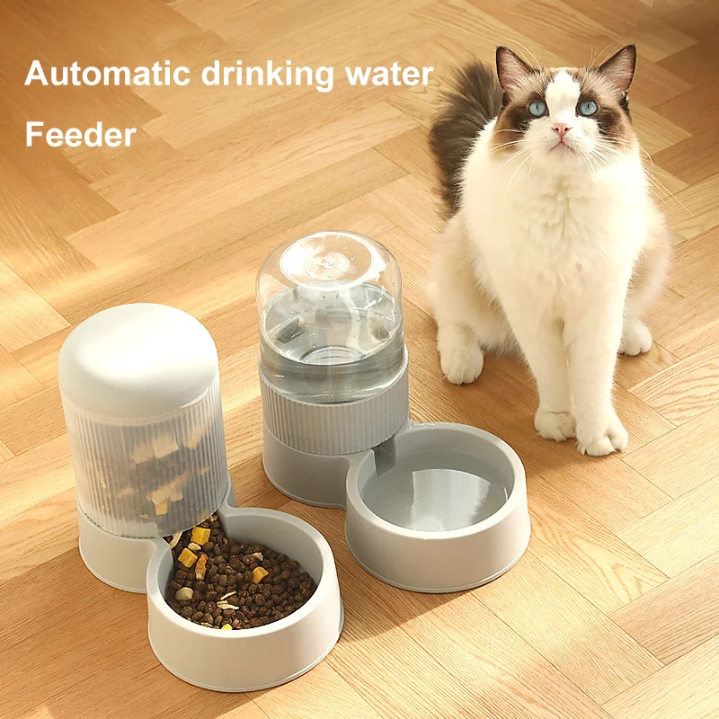 Kimpets Auto Food Feeder Dispenser Dog Cat Bowl Feeder For Pet Bowl Combination Automatic Feeding Water Bowl Transparent