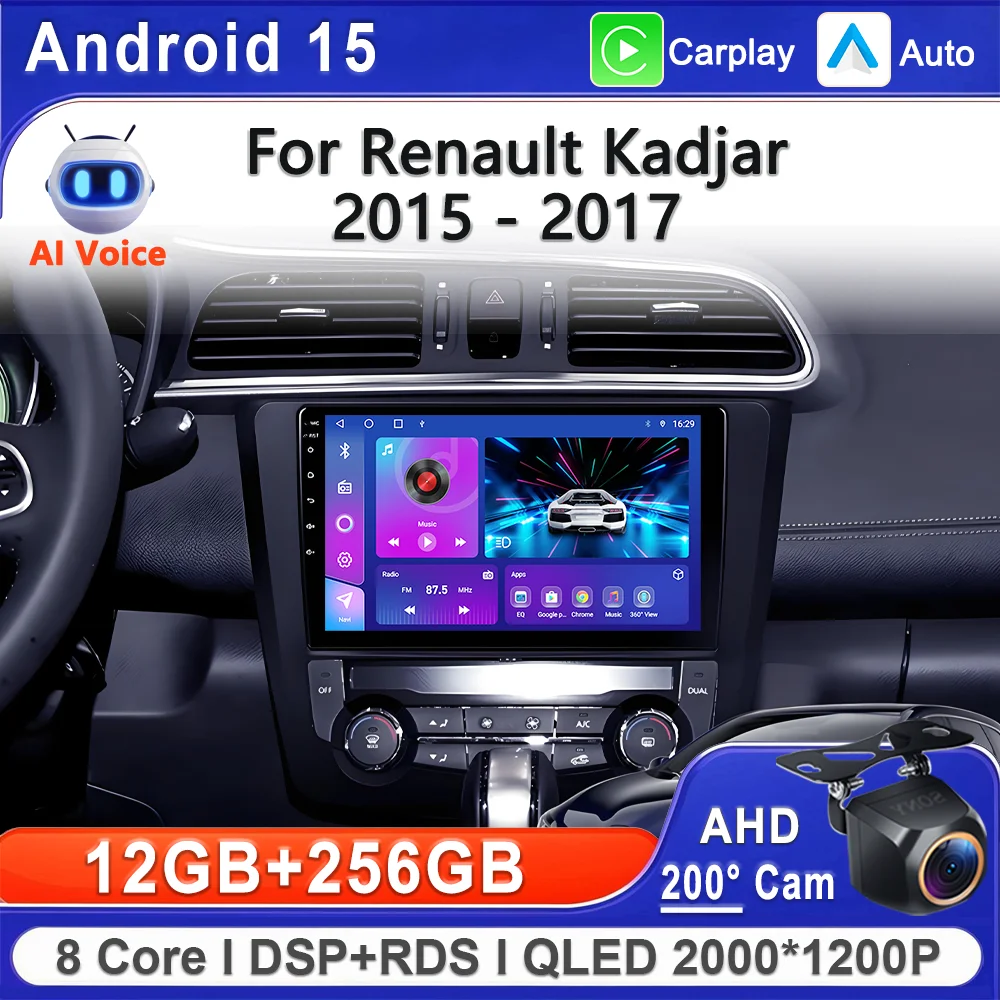 Android 15 2k incell tela multimídia estéreo para renault kadjar 2015 - 2017 navegação gps reprodutor multimídia tela de toque wifi