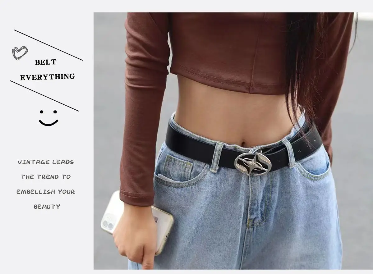 موضة المعادن ستار مشبك حزام جلد للمرأة القوطي الشرير نمط حزام خصر رجل نمط غير رسمي حزام ل اكسسوارات الجينز #6