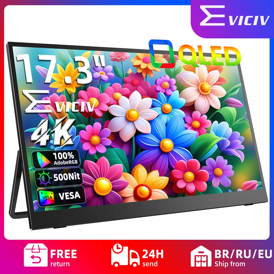 EVICIV 17.3'' 4K Portable Monitor 500 Nits 100% AdobeRGB UHD