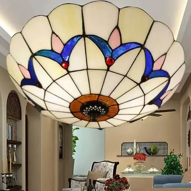 Stained Glass Ceiling Light Tiffany Home Luminaria Decor for Living Room Chandeliers Lighting Kitchen Bedroom LED Lamp Fixture