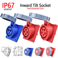 IP67 Waterproof Explosion-proof Industrial Plug and Socket 16A 32A 63A 125AInward Tilt Socket Panel Mounted  220V 380V 415V