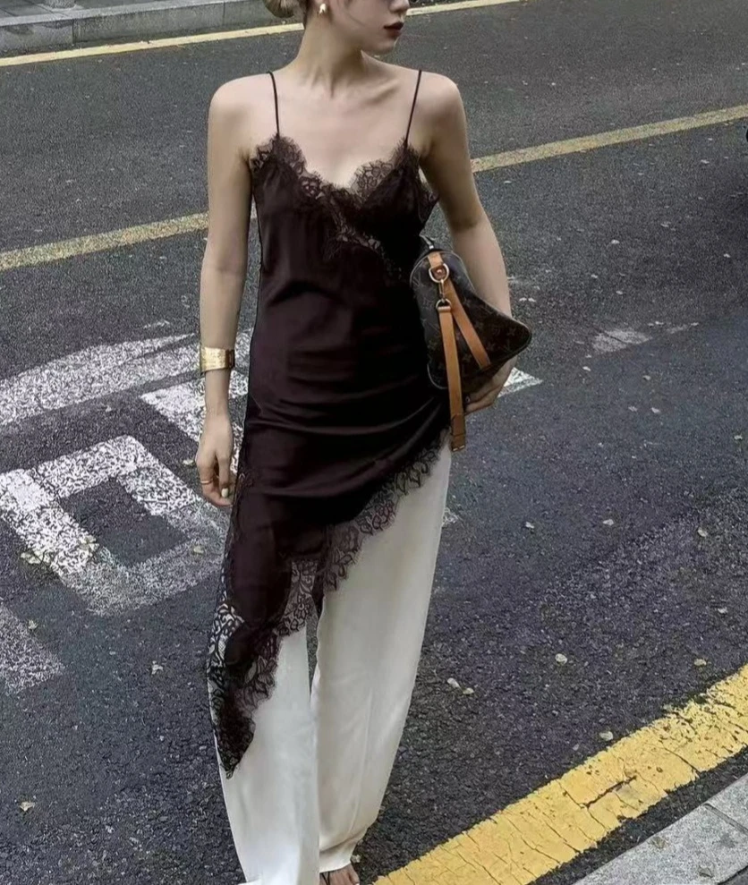 2026 Summer Hot-Selling New Lace Strap Wine Red High-End Dress