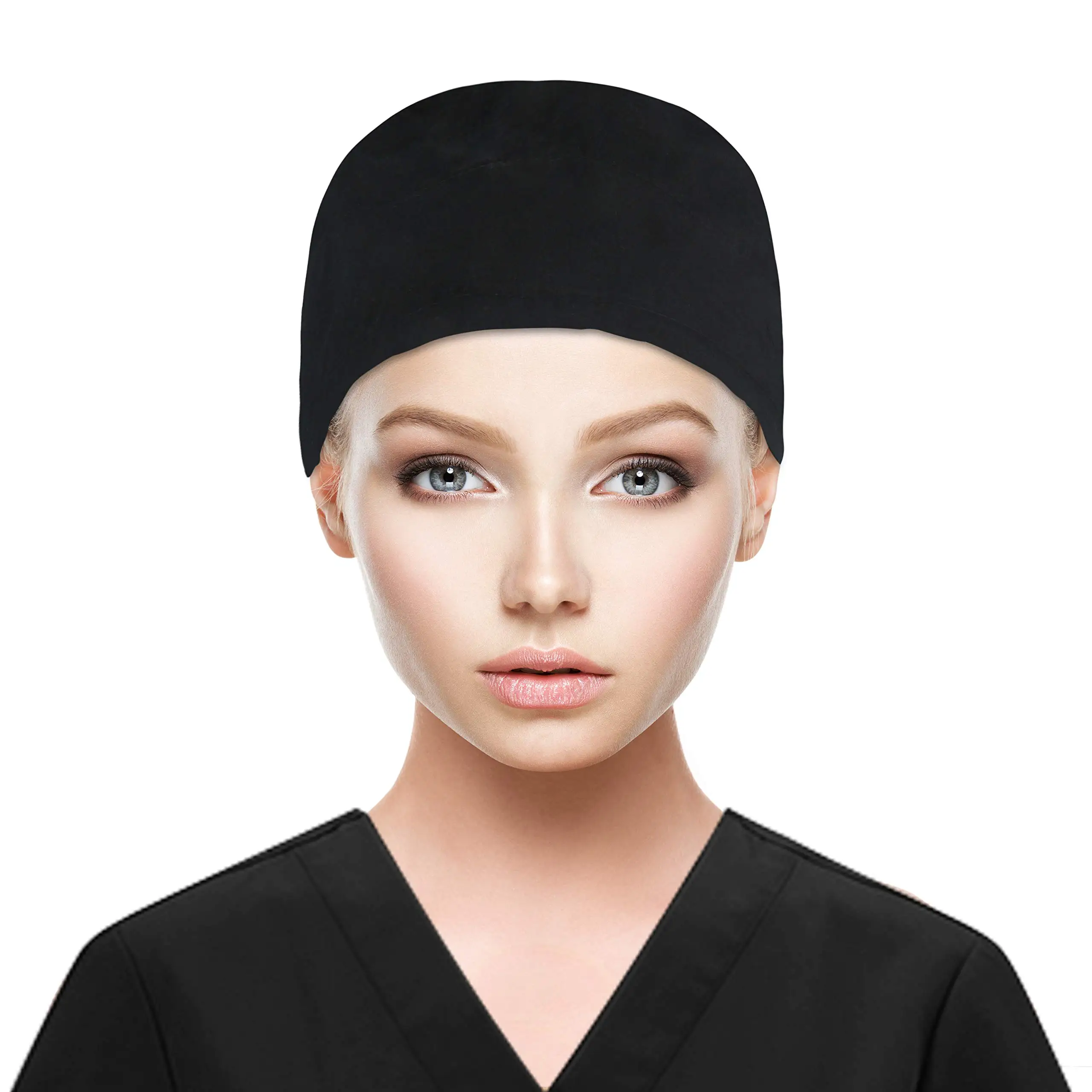 Bouffant Hat With Sweatband Women Men Unisex Solid Adjustable Elastic Bandage Tie Back Nurse Makeups Scrub Cap With Buttons