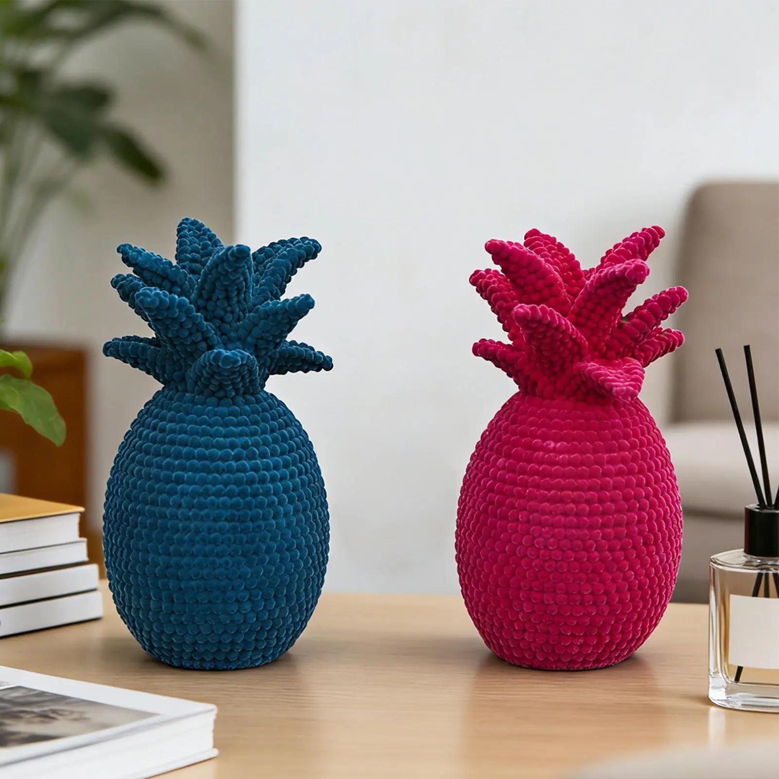 Flocked Pineapple Sculpture 9.3 Inch Tabletop Decor Modern Home Ornament for Living Room Shelf Workplace Holiday Party Gift