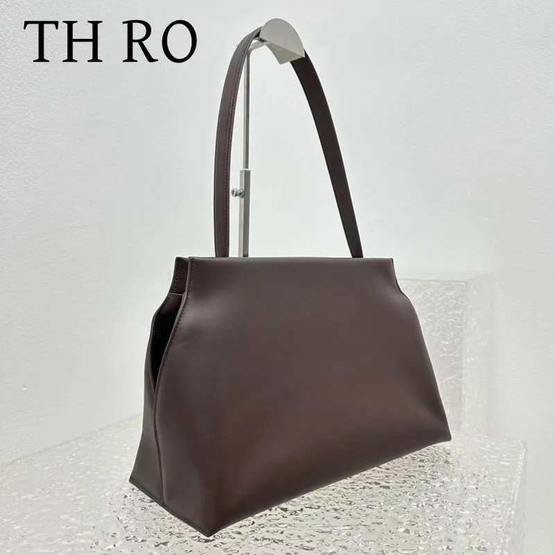 TH RO Women's Bag Wine Red Minimalist Handbag Leather Large Capacity Commuter Handbag Magnetic Buckle Shoulder Bag
