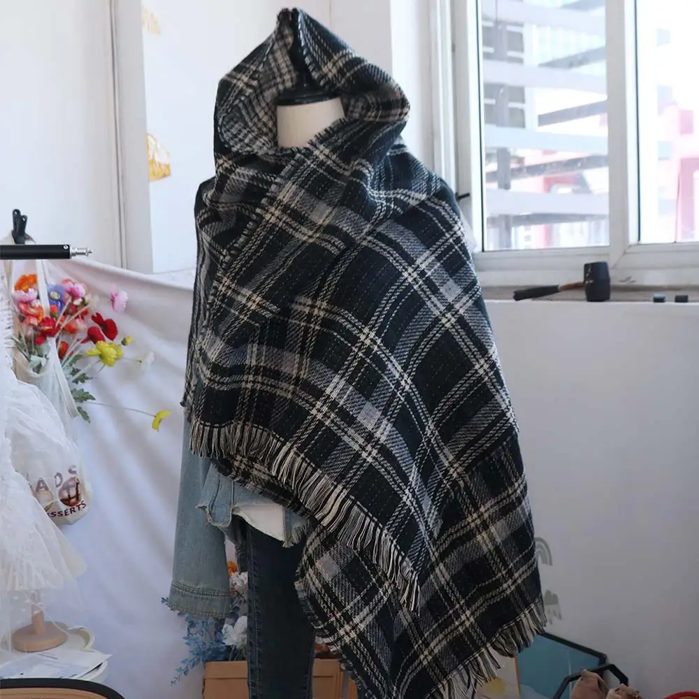 كبير ألياف الاكريليك منقوشة وشاح محبوك طويل لينة الرجال شال سميك الدافئة الترتان المطبوعة الوجهين وشاح الربيع