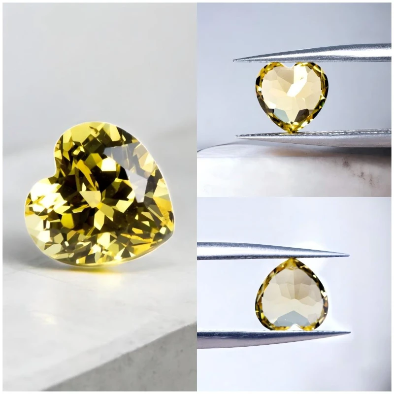 Im Labor gezüchteter Saphir, gelbe Farbe, VVS1, Herzform, Fabrik, Großhandel, DIY, fortschrittlicher Schmuck, Ringe, Ohrringe, Herstellung mit Zertifikat – Detail 5