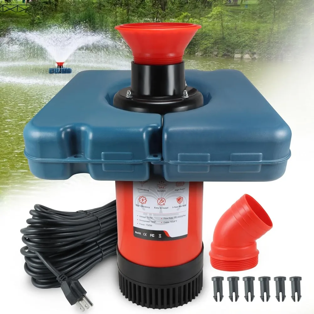 Pond Fountain Aerator, PowerfuI Floating Pond Fountain Pump With 100 FT Power Cord, Outdoor Pond Aerating Fountains Cascade Pump