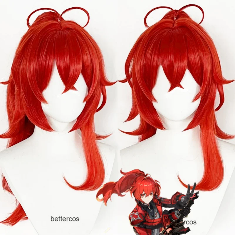 

Diluc Cosplay Wig High Ponytail Red Wig Cosplay Diluc Manga Wig Anime Cosplay Wig Heat Resistant Synthetic Wigs
