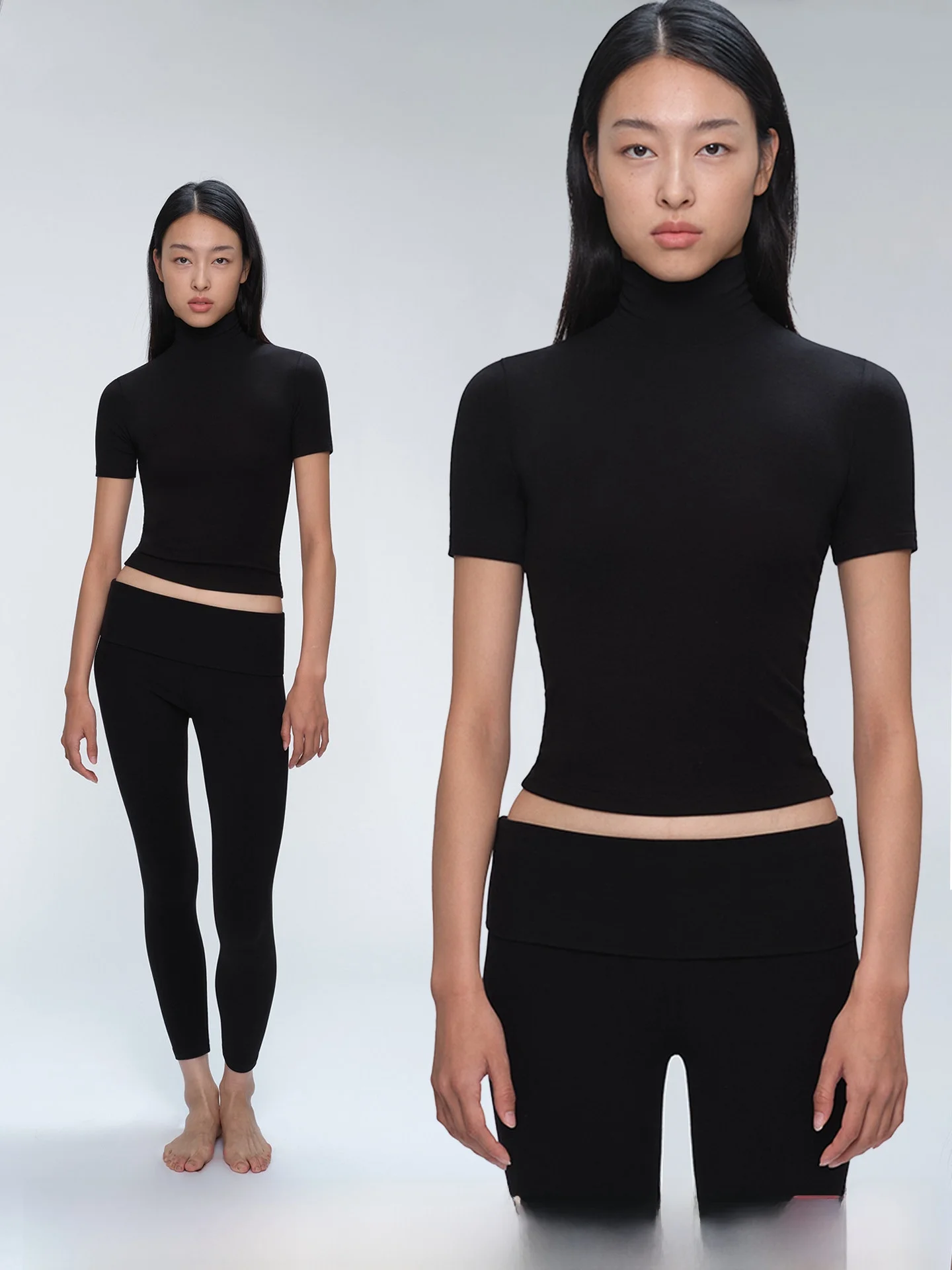 

AOLOL Роскошная модная шелковая футболка с коротким рукавом и высоким воротником для женщин, облегающая, для повседневной носки