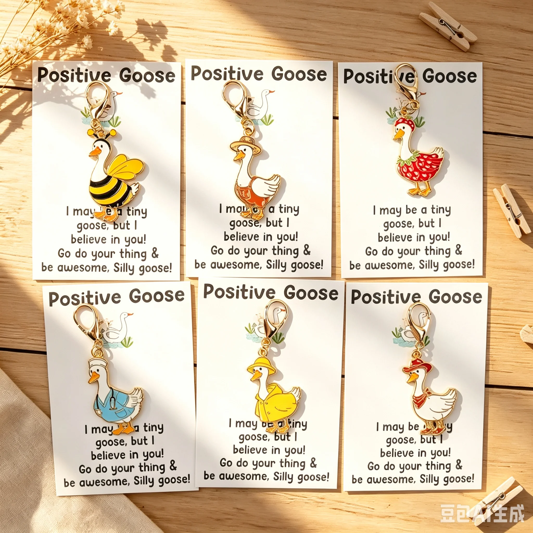 6 jolis porte-clés en forme de petit canard, avec cartes de messages positifs, parfaits pour offrir à des amis et à la famille.