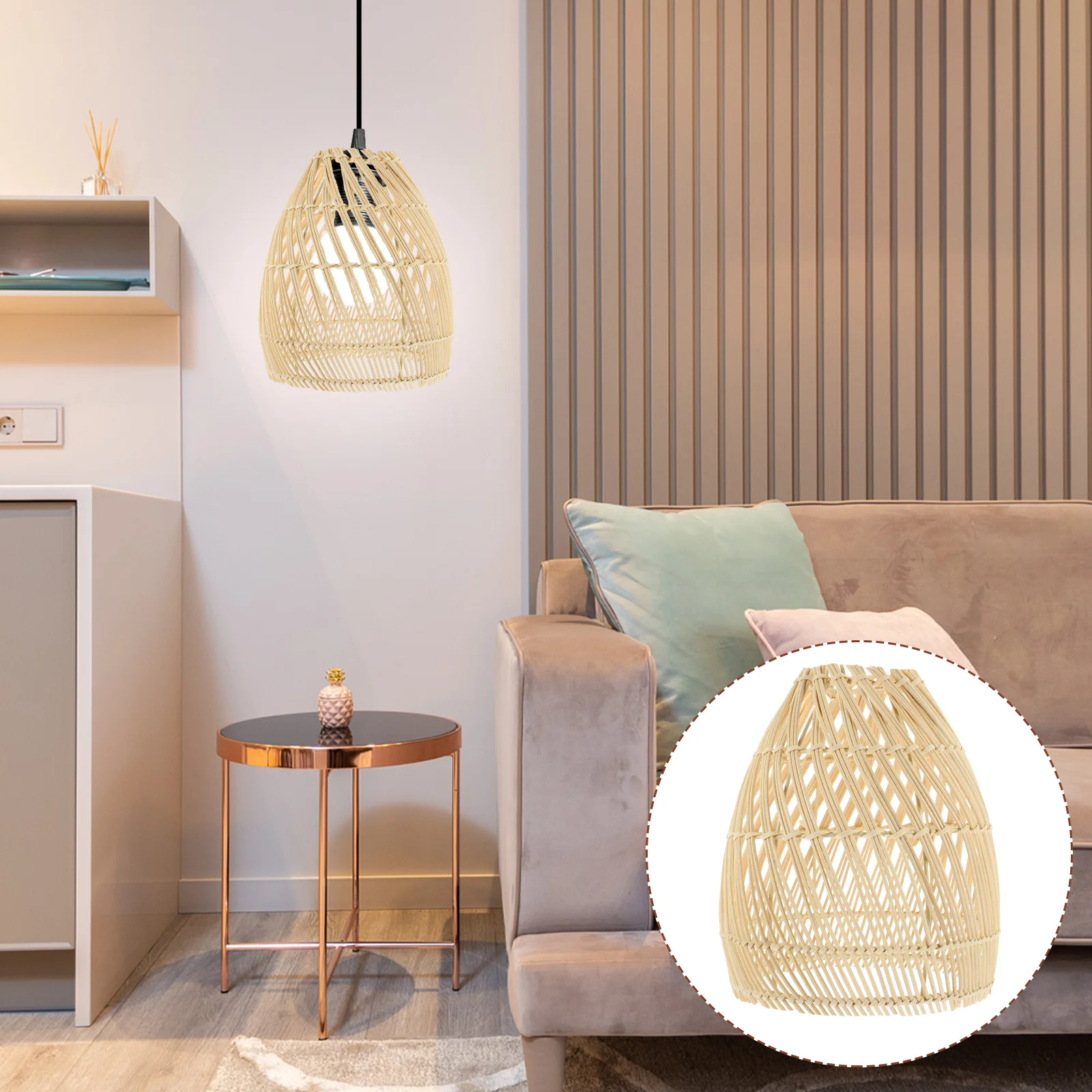 

Rattan Chandelier Rustic Dining Hanging Lamp Shade for Pendant Woven Shades Cage Lampshade Wicker
