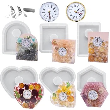 Clock resin molds silicone geometric European clock ornaments crystal epoxy resin mold DIY clock movement mold with accessories