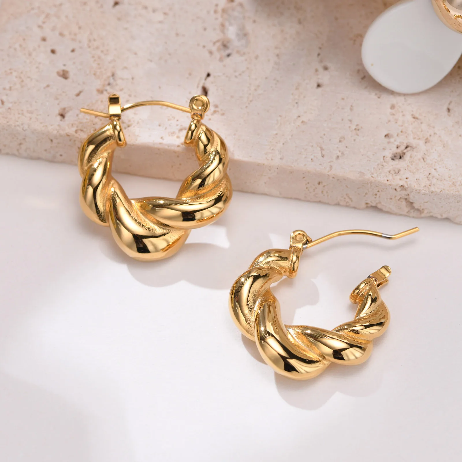 

Croissant Twisted Earrings, Rope Hoops for Women, Stainless Steel Bold Waterproof Anti Tarnish Jewelry