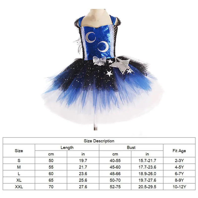 Halloween Costume For Baby Girl Lace TUTU Dress Kid Sling Up Star Moon Sequins Dance Tunic+Headband 2pcs Set Child Frock