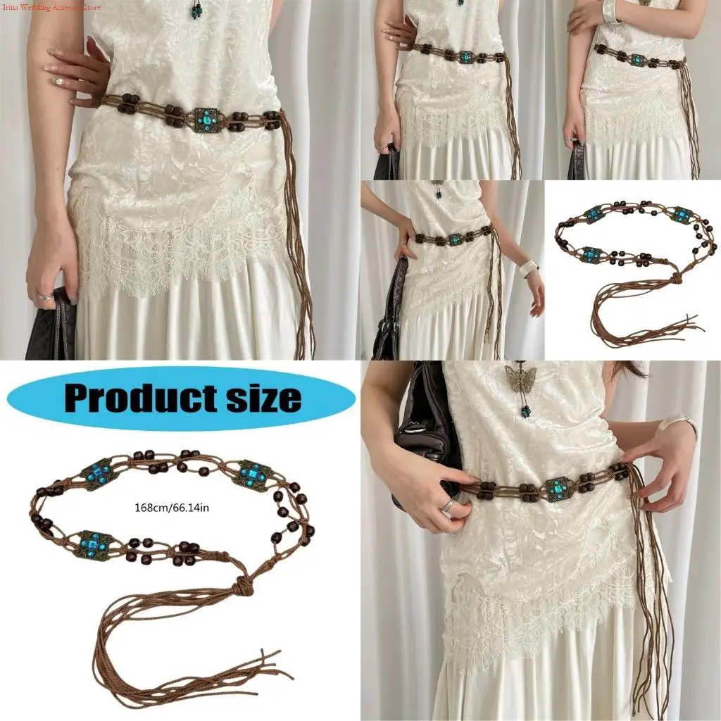 

G92d этнические бусинки веревка ремня ремня восковой веревка сплетенная талия веревка для плетения кисточки для женщин