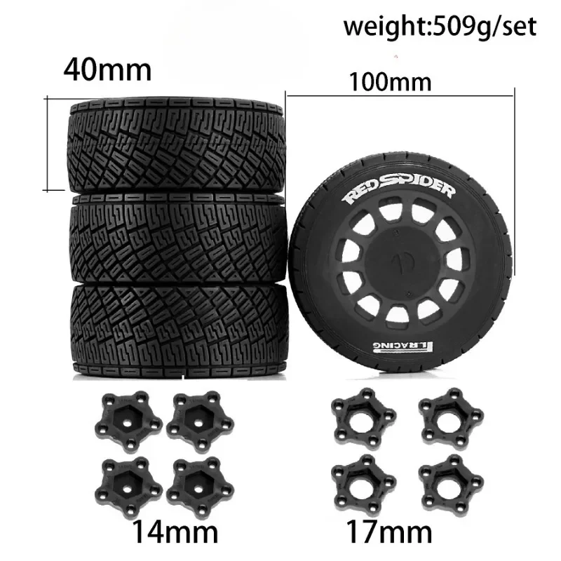 4pcs 100mm 1/7 1/8 RC Rally Off-Road Buggy Tires Wheel 17mm Hex for ARRMA Trxs Redcat Team Losi Kyosho HPI WR8 HSP RC Car