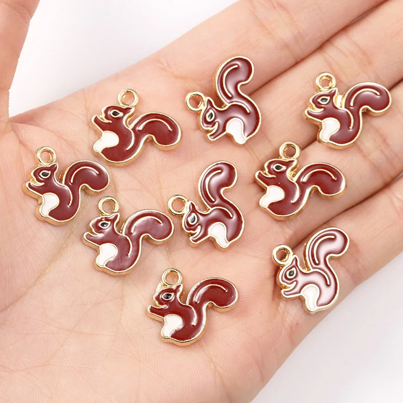 10Pcs 18*15mm Mixed Colours Cartoon Cute Squirrel Charm Enamel Drip Oil Animal Charm DIY Earrings Bracelet Jewellery Accessories
