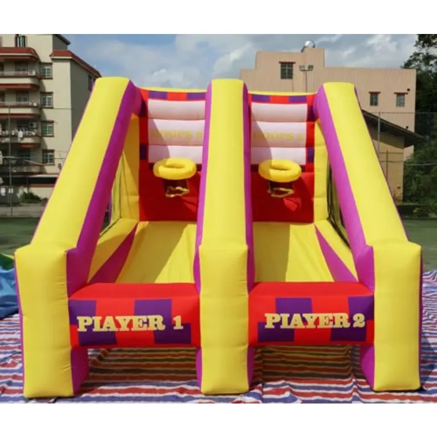 

Inflatable Basketball Hoop for Lawn Games, PVC Material, Blue and Red, Dual-Hoop Design with 4 Balls, Air Blower Stakes for Bir